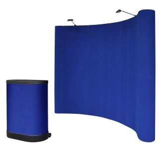    ft Blue Pop Up Trade Show Booth Podium Case Kit Curve Display Light