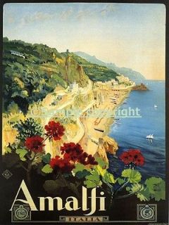 HUGE 36X48 AMALFI Italy Coastline Salerno Italian Vintage Poster 