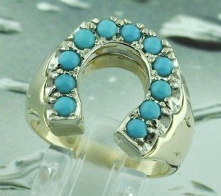 50 ct MENS TURQUOISE RING HORSESHOE YELLOW GOLD 14K LUCKY LUCK