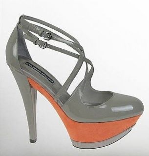 Charles Jourdan Adrienne Maloof IMOGEN GREY Leather Pumps Orange Heels 
