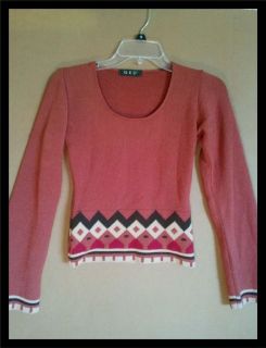 Rust Long Sleeve Scoop Neck Sweater Top QED Womens SZ 3 Aztec Pattern