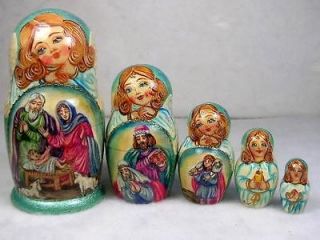 russian nesting dolls set of 5 nativity scene one day