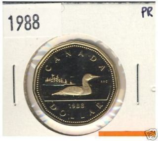 1988 canada $ 1 loon dollar frosted proof from canada