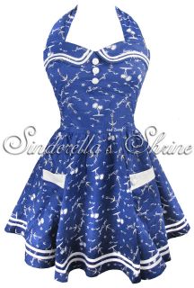 Hell Bunny ~AVaST~ Navy Blue Anchor Sailor Mini Party Dress XS 4XL 8 