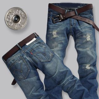 Mens Stylish Designed Straight Slim Fit Trousers Casual Jean Pants 