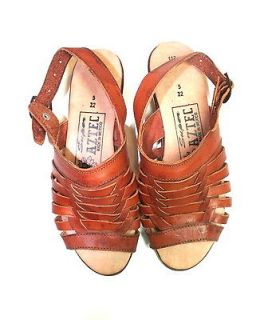 VINTAGE 70s Mexican Brown Leather Super AZTEC Gladiator SANDALS ~ Sz 5