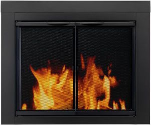   Glass Fireplace Door Alpine Black Large Size Mesh Screen AN 1012