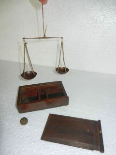   Jeweler Weighing Scale With Brass Weights & Hand Carved Wooden Box