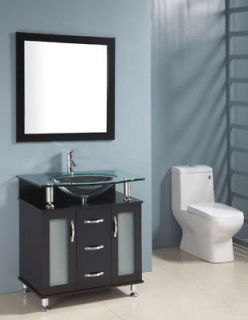 HWS 30 SOLID WOOD Clear Glass Vessel Sink Bathroom Vanity Cabinet 
