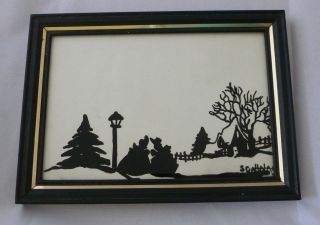 VINTAGE SMALL HAND PAINTED AND SIGNED SILHOUETTE FRAMED UNDER GLASS