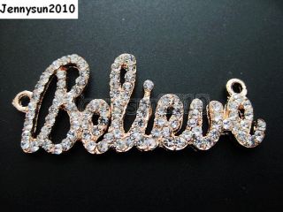   Side Ways Crystal Rhinestones Believe Bracelet Connector Charm Bead
