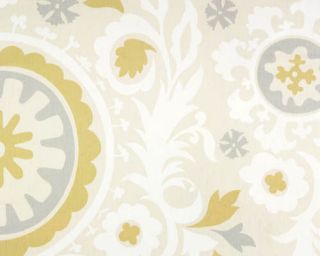 Suzani Fabric / Tan Brown Grey Suzani Upholstery or Drapery Cotton 