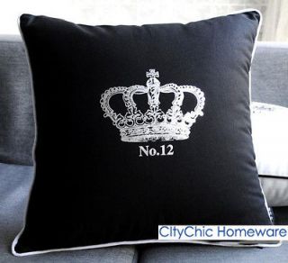 45cm x 45cm TBBS10B Black & White Royal Crown Cushion Cover Black
