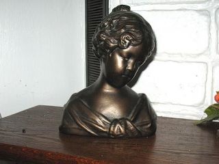 Pottery Head Bust Modern Victorian Little Girl Bronze Painted Plaster