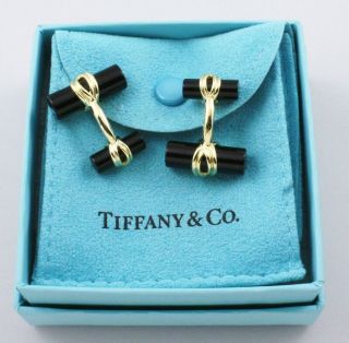   Estate 18K Yellow Gold & Black Onyx Cylinder Tiffany & Co. Cufflinks