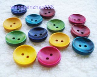 Free Ship 40pcs Round Mixed Wood Sewing Buttons Wooden Scrapbook 35MM 