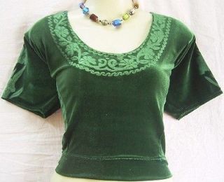 Dark Green Velvet STRETCH Blouse Top Sari Saree Sports Designer GIFT 