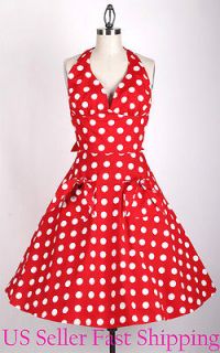 50s White/Red Size XL Polka Dots Vintage Swing Pocket Dress Rockabilly 