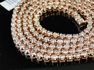 Mens 1 Row Rose Pink Gold Solitaire Diamond Tennis Chain Necklace 12.4 