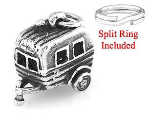 STERLING SILVER HITCHED RV VACATION TRAILER CHARM WITH ONE SPLIT RING