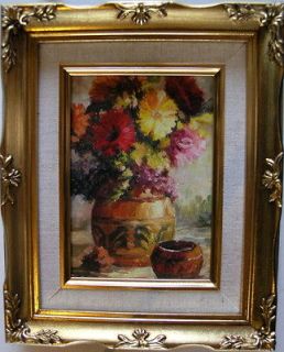 Framed Oil Painting Color Flowers in a Vase ( 9 x 11 inches)