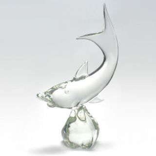   XXL Massello Leaping Fish Cristallo Glass Sculpture   Signed   Murano