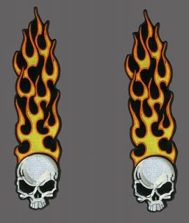 long flame skull patch 7 inch pair biker patch time