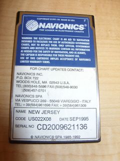 Navionics US022X08 Chart Card Cartridge   NEW JERSEY   Sept. 1995 