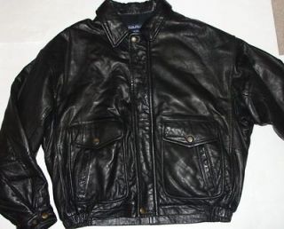 Nautica Size 42 Mens Black Soft Leather Lamb Bomber Jacket Coat 