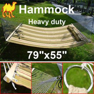 Hammock W/Pillow Double Size Wood Spreader Quilted Fabric Heavy Duty 