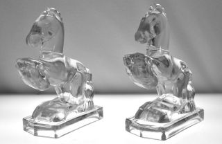 set pair of vtg le smith rearing horse glass book