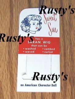 1950 s am character sweet sue curler wrist hang tag  