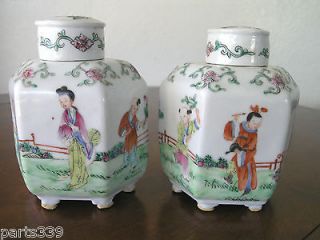 Chinese Famille Rose Tea Caddies Pair of Two Antique Early 20c Export 