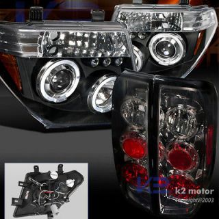 NISSAN 05 08 FRONTIER BLACK PROJECTOR LED HALO HEADLIGHT+REAR TAIL 