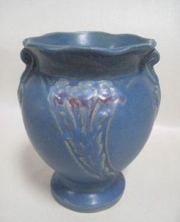 circa 1930 s brush mccoy matte blue floral vase 740