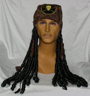 new adult pirate wig hat dreadlocks beads durag bandana halloween 