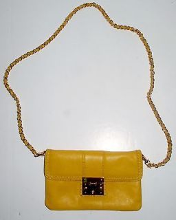 NEW TORY BURCH MUSTARD NORAH FLAP ENVELOP WITH LOCK AND GOLD SHOULDER 