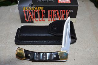   Smoky Buffalo Horn Knife Knives w/Leather Sheath Uncle Henry New