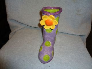 Ceramic boot vase planter NEW purple and green ADORABLE  8  by Mary 