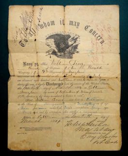 1864 antique ORIG.CIVIL WAR 9th MD VOL INFANTRY Discharge Document 