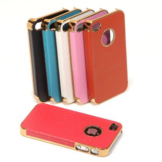 Chrome Genuine Leather Hard Case Cover For iPhone 4S 4 4G Screen 