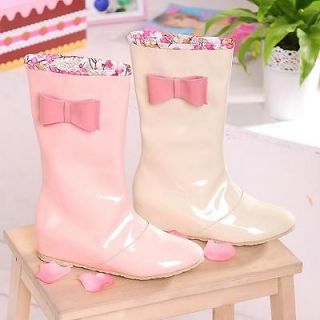 Free P&P Womens Shoes Bowknot Mid Calf Boots Cowboy Rain Boots US 4.5 