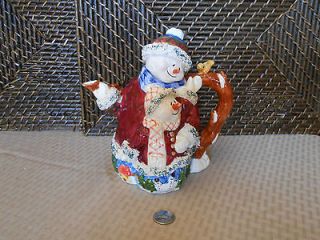 Decorative christmas snowman son bird figurine teapot colorful holiday 