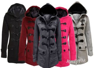 New Hooded Toggle Winter Duffle Coat Womens Warm Button Jacket 
