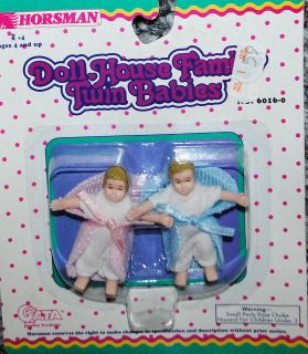 INFANT BABY TWINS BOY&GIRL HORSMAN Miniature Doll House Family 1/1 
