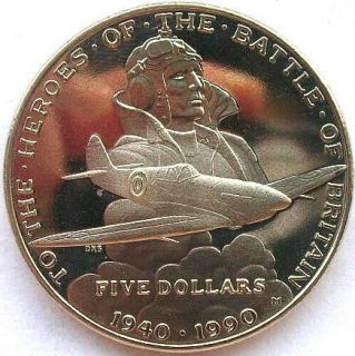 marshall 1990 battle of britain 5 dollars crown coin unc