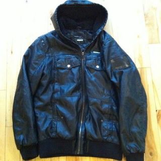 AUTHENTIC ROCAWEAR INSULATED FUR HOODED FAUX LEATHER BOMBER JACKET