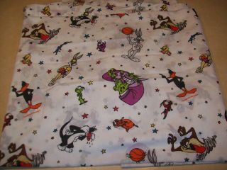 looney tunes space jam twin flat bed sheet vintage time