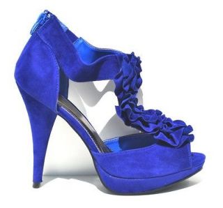 Qupid Royal Blue Velvet Sexy Womens High Heel Slingback Sandals 