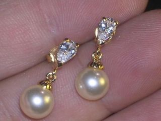 18k over ster majorca pearl earrings w crystal pierced no